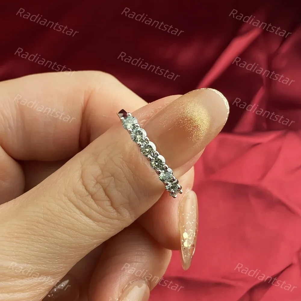 NEW Certified 3mm Blue Green Moissanite 7 Stone Half Eternity Band Ring